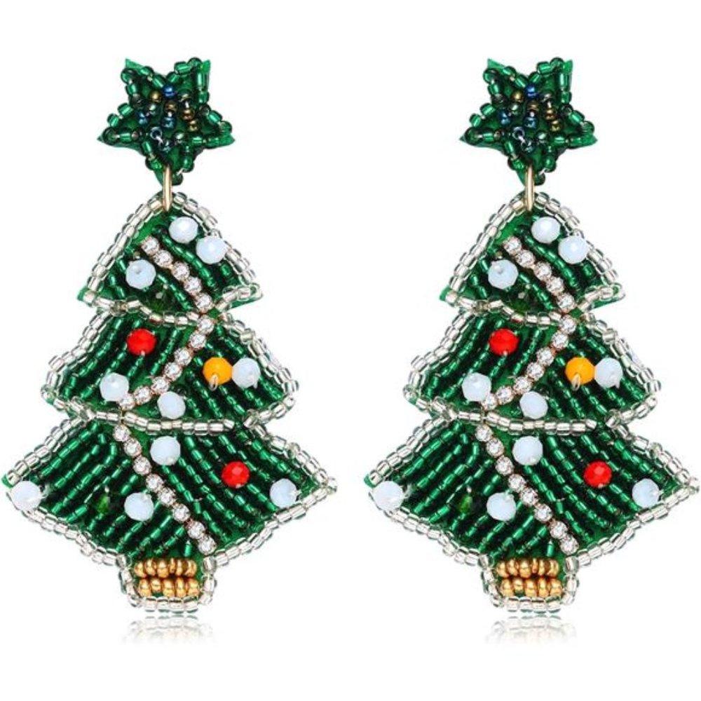 Christmas Beaded Earrings Hypoallergenic X-Mas Tree Snowflake‎ Dangling Earrings
